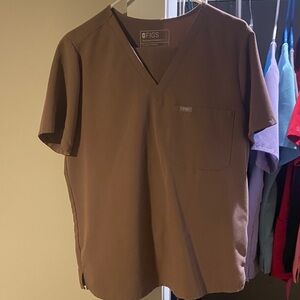 Figs Brown V-Neck Medical Scrub Top